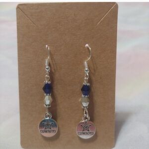 Cowboys Silver and Blue Dangle Earrings Handmade OOAK   SOLD